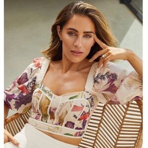 Karen Millen Lydia Millen Silk Cotton Botanical Corset Floral Puff Sleeve Top 12